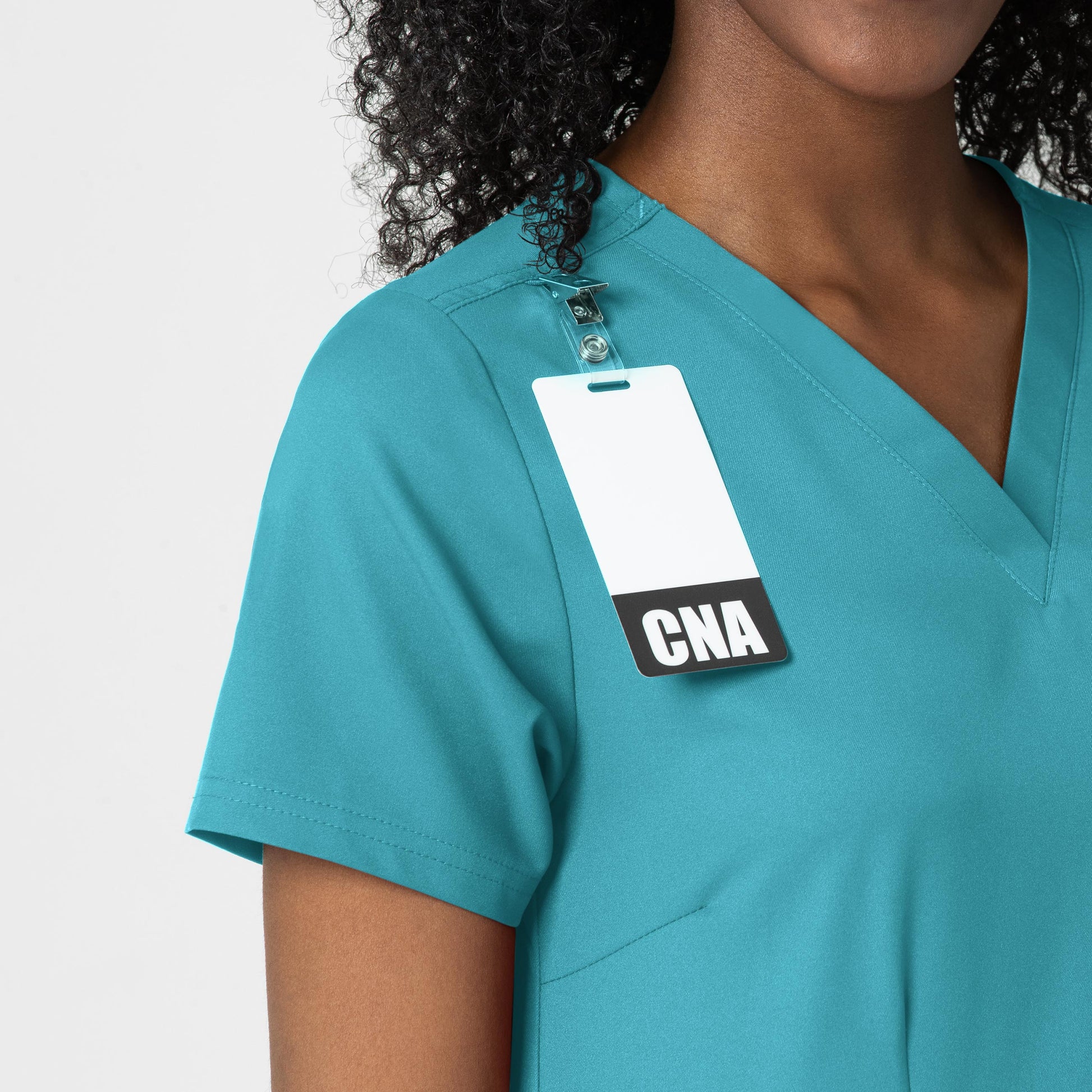 Thrive 6122 Fitted 3-Pocket V-Neck Scrub Top Teal Blue Model Image Alternate | Wink