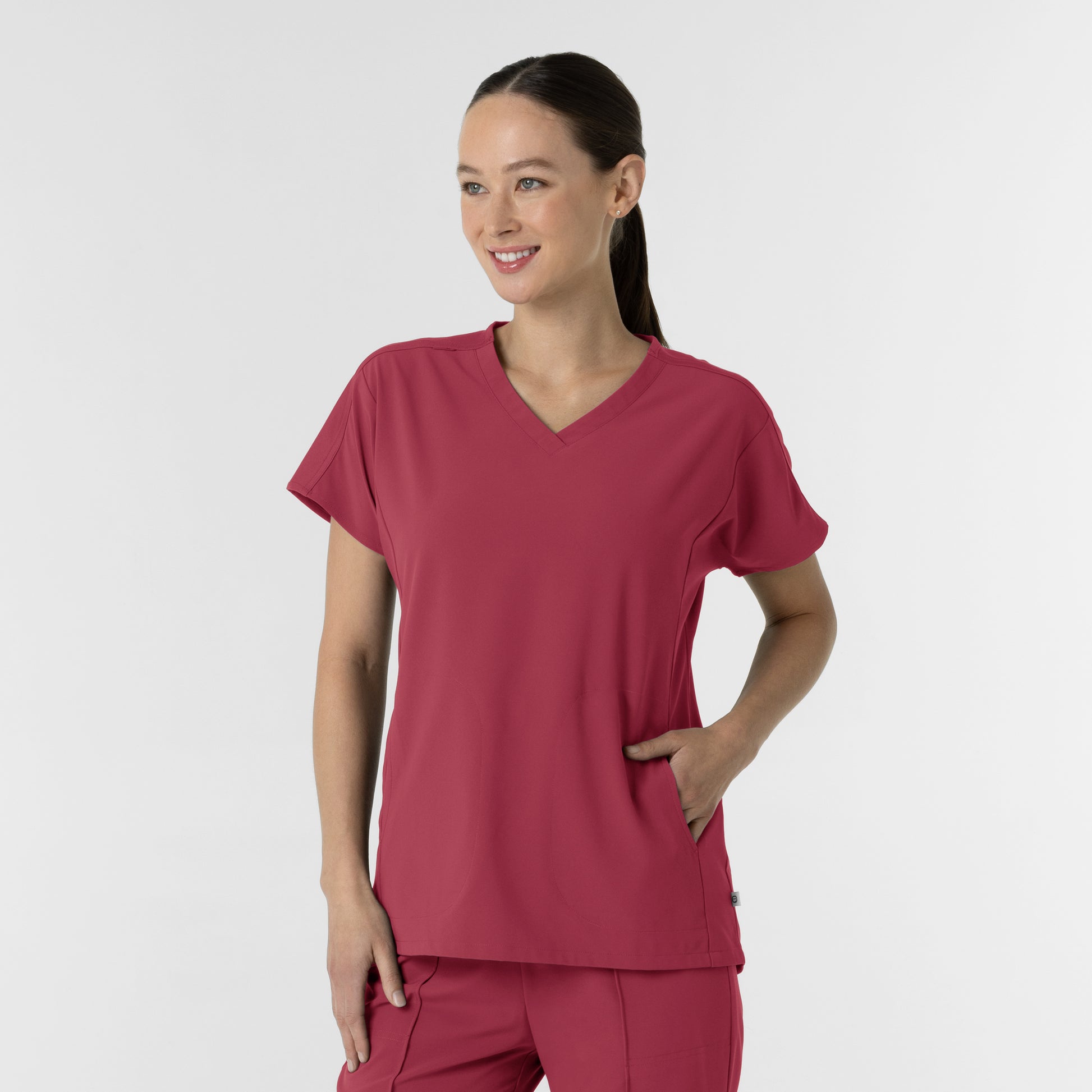 RENEW 6154 Women's V-Neck Tunic Scrub Top Ruby