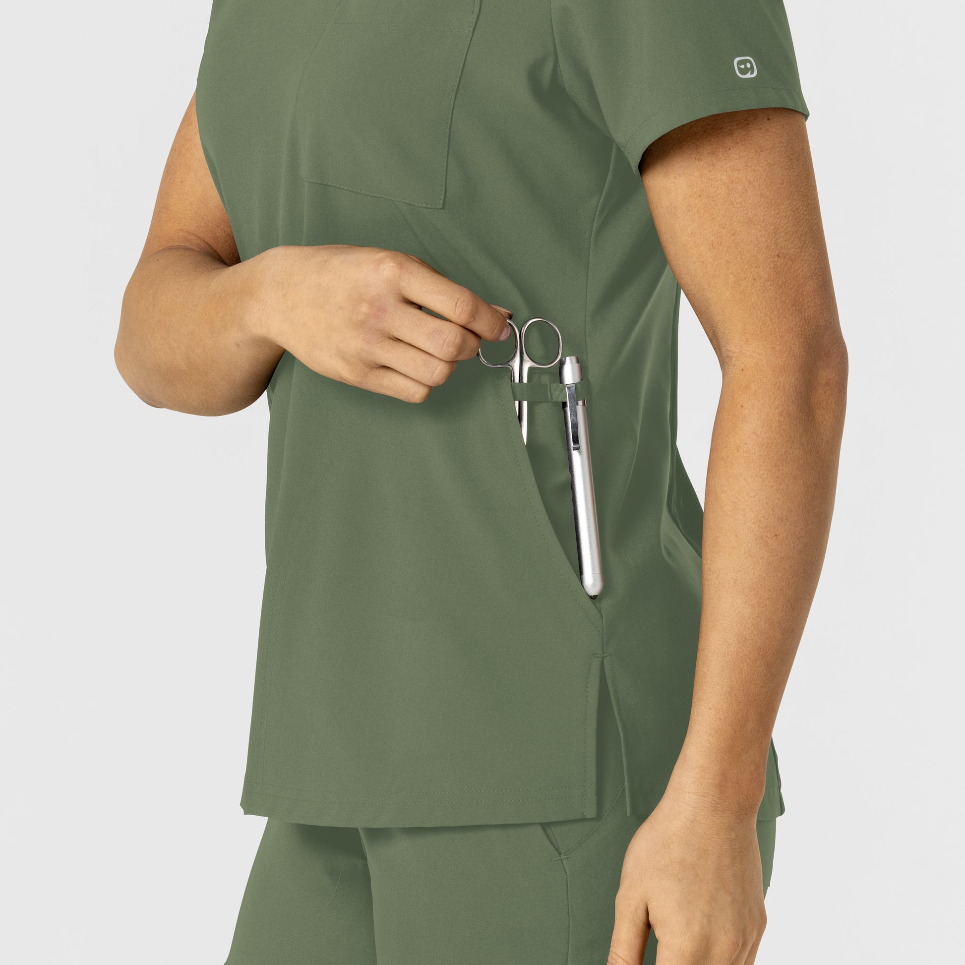 W123 6045 Flex-n-Reach V-Neck Scrub Top Olive Model Image Alternate | Wink