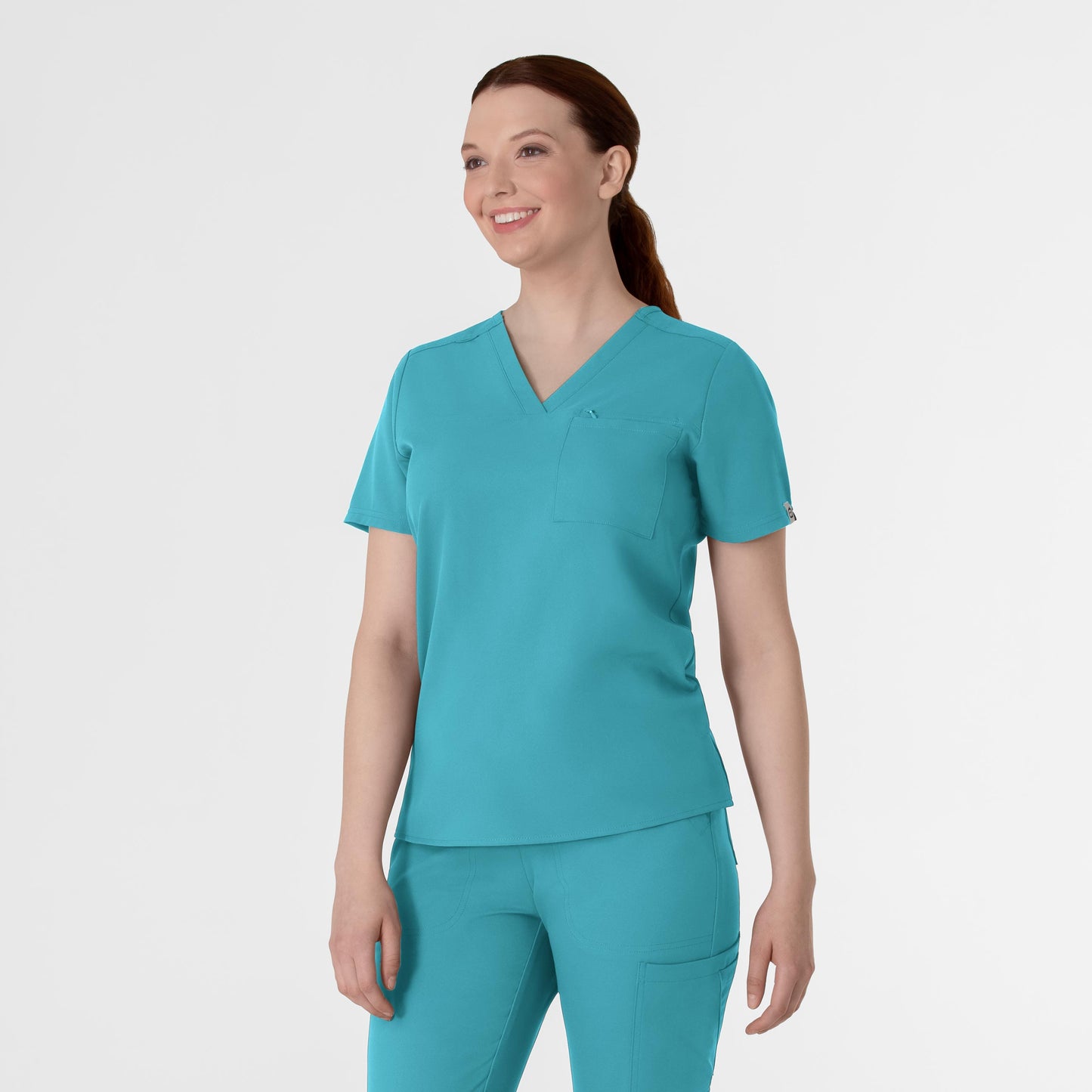 Thrive 6222 V-Neck Tuck-In Scrub Top Teal Blue Model Image Right Side | Wink