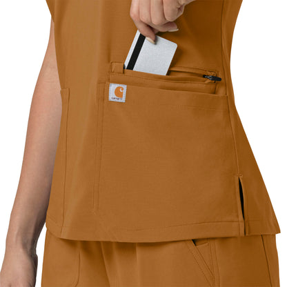 Force Cross-Flex C13210 Flex Panel V-Neck Scrub Top Fox Brown Model Image Alternate | Carhartt