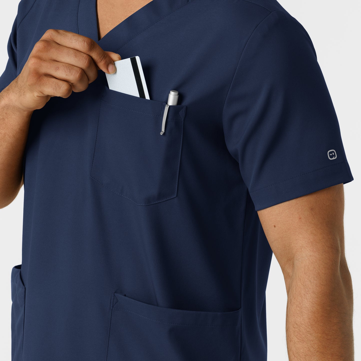 Boundless 6351 Men's Multi Pocket V-Neck Scrub Top Navy Model Image Alternate | Wink