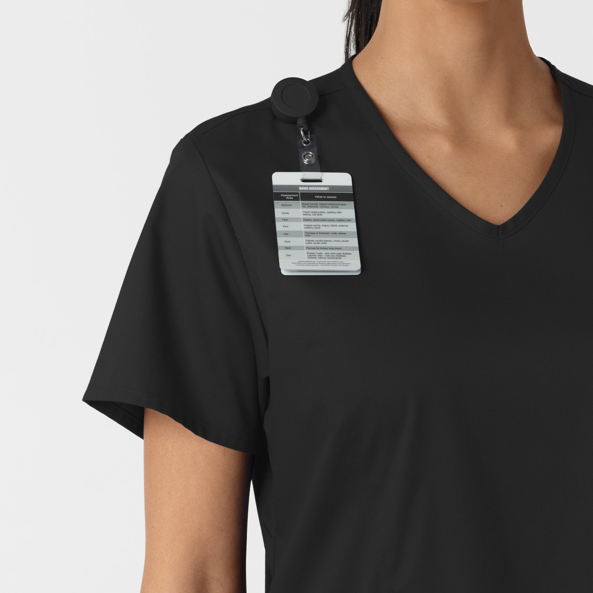 WonderWORK 106 Curved V-Neck Scrub Top Black Model Image Alternate | Wink