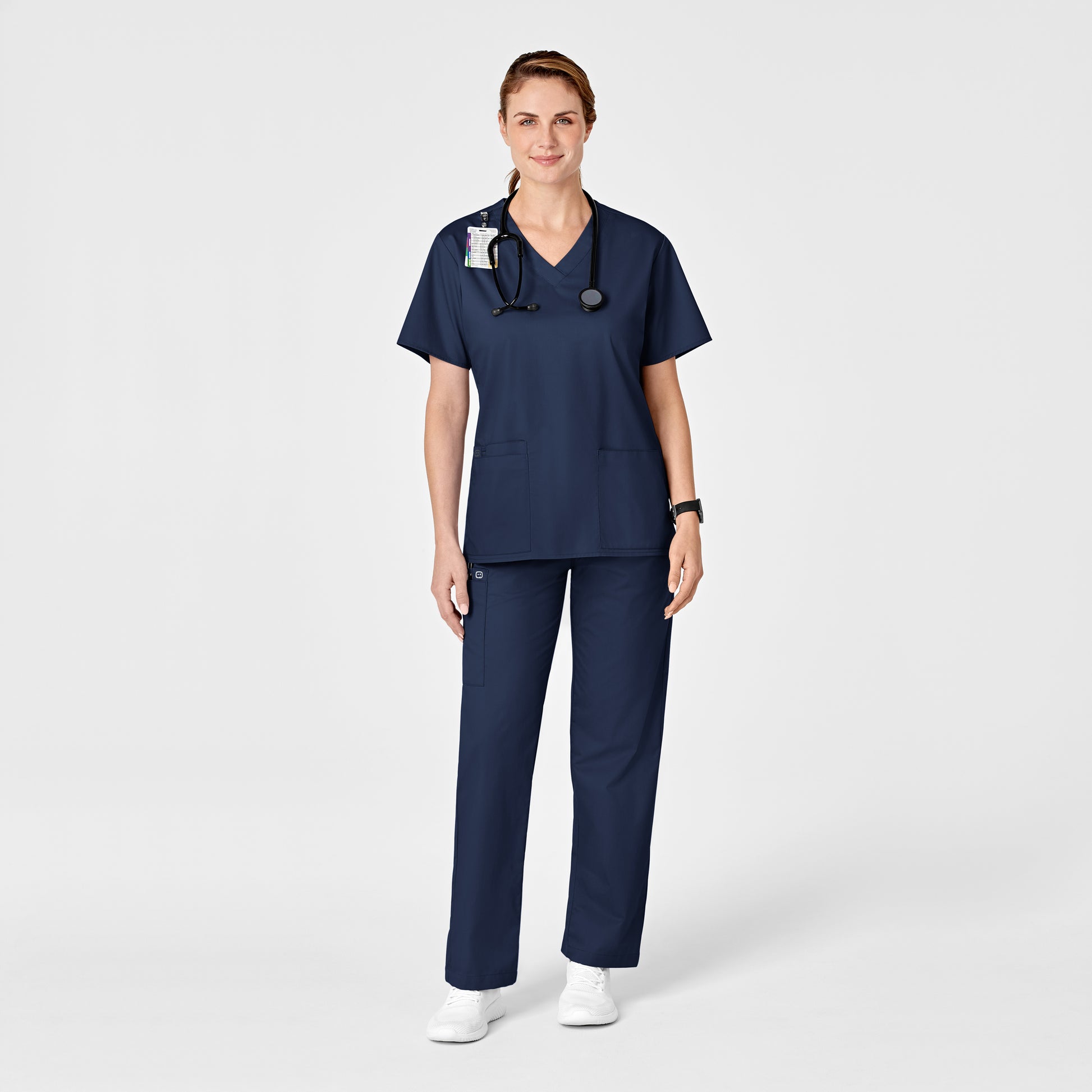 WonderWonderWORK 501 Pull-On Cargo Scrub Pant Navy Model Image Right Side | Wink