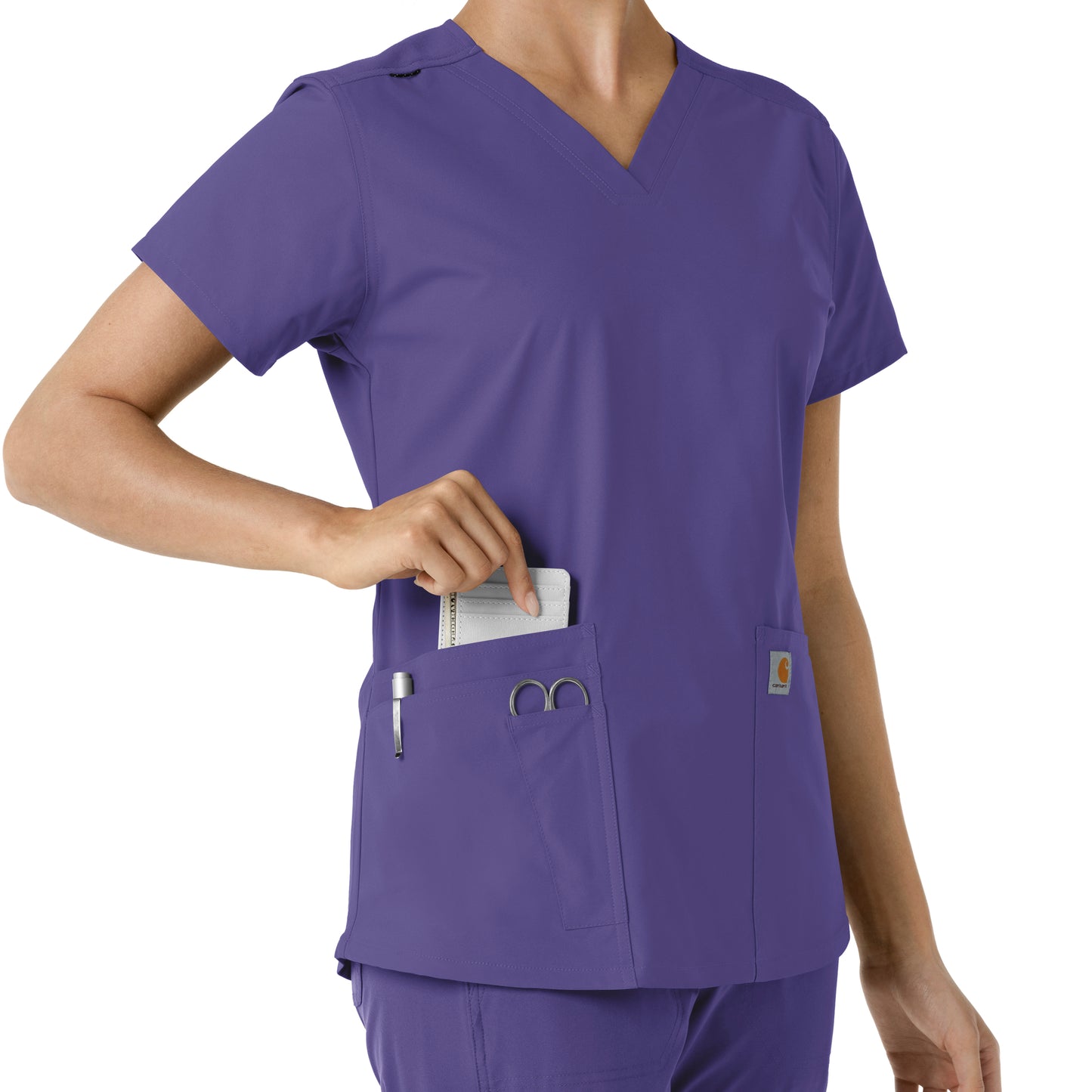 Force Essentials C12313 V-Neck Knit Panel Scrub Top Grape Model Image Alternate | Carhartt