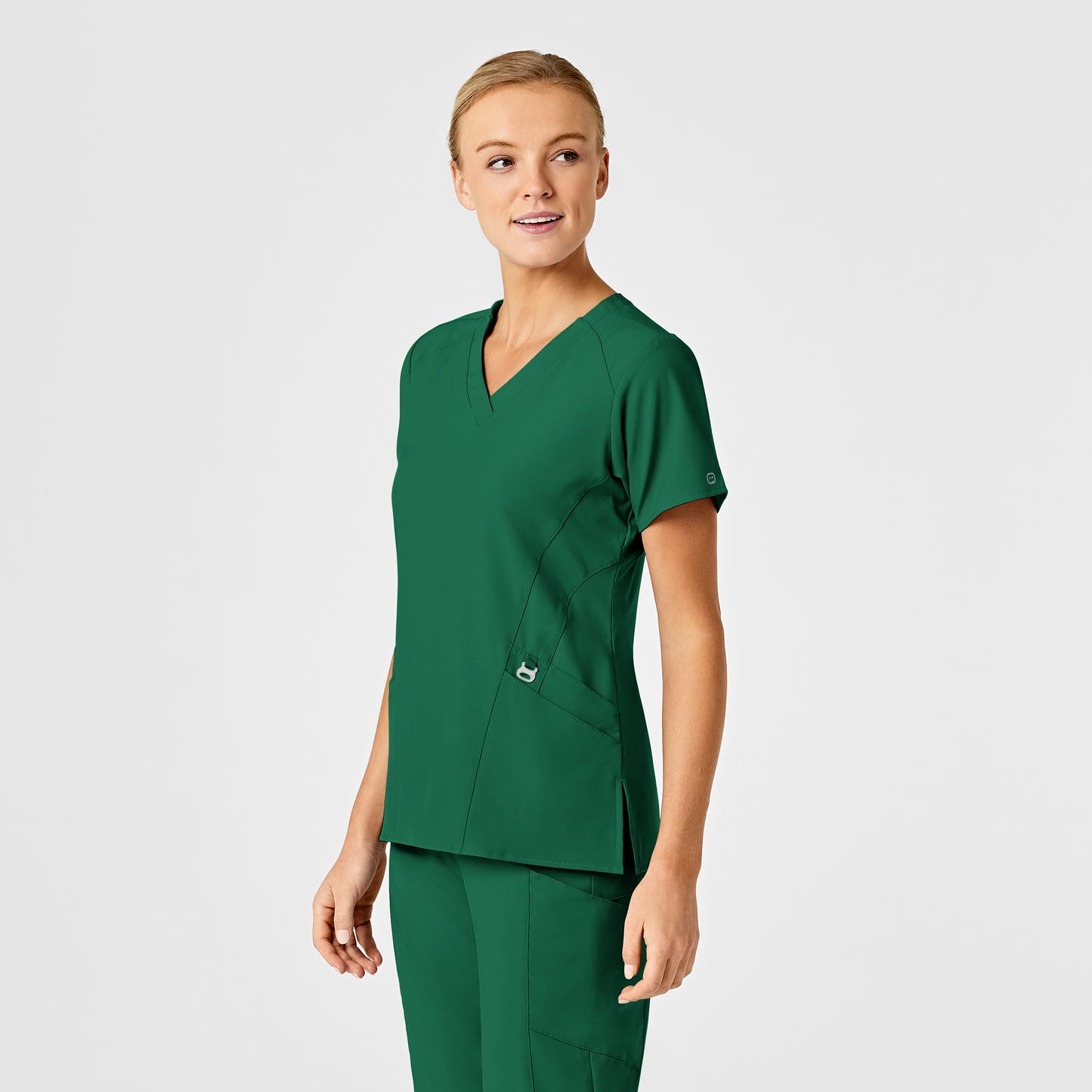 W123 6155 Stylized V-Neck Scrub Top Hunter Model Image Right Side | Wink