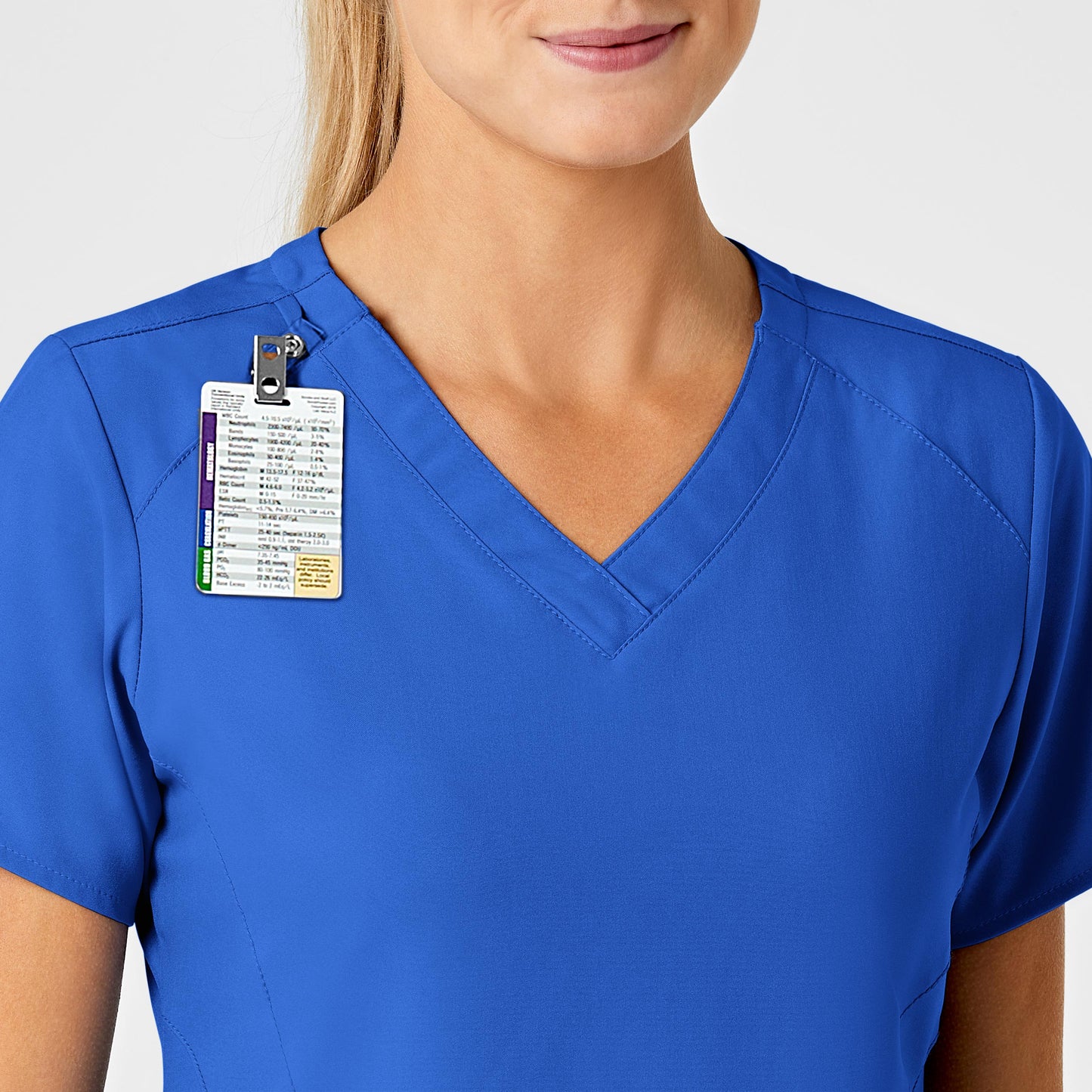 W123 6155 Stylized V-Neck Scrub Top Royal Model Image Alternate | Wink