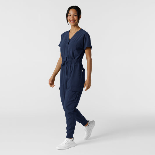 RENEW 3234 Cargo Jogger Scrub Jumpsuit Navy Model Image Right Side | Wink