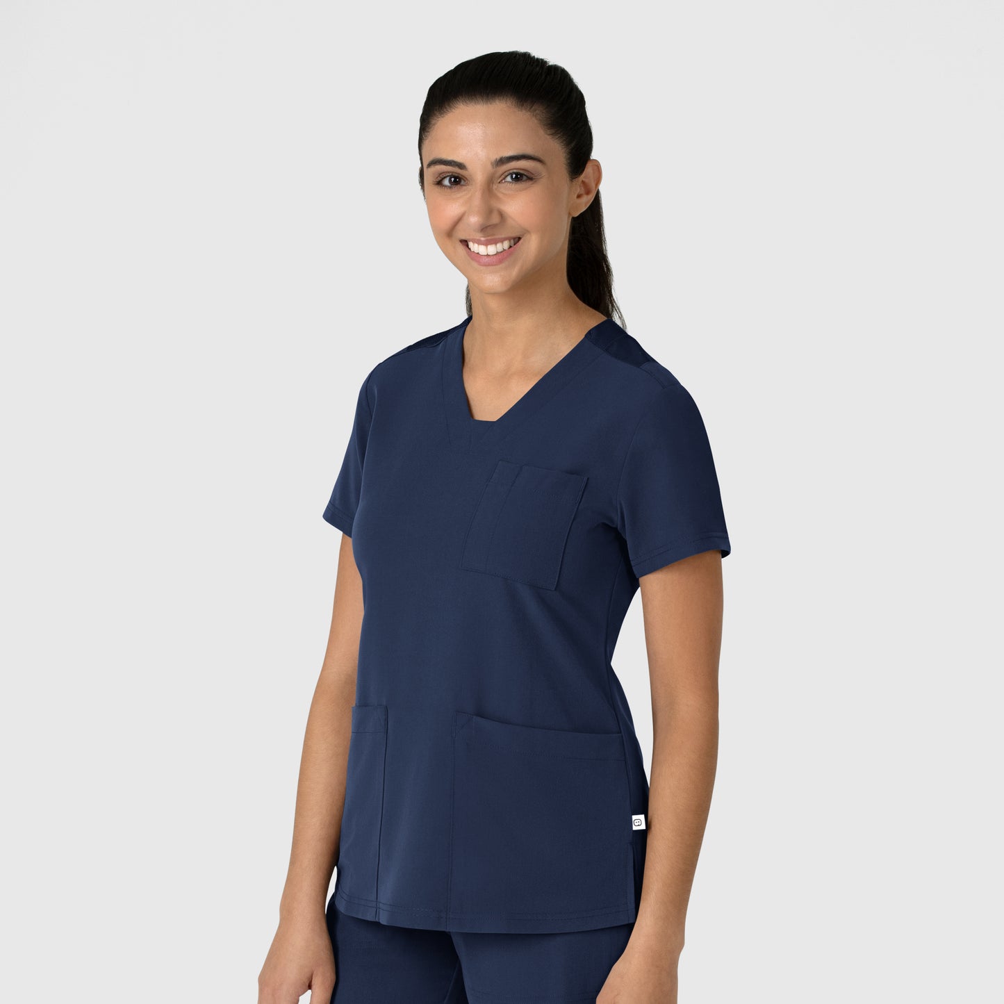 Nova 6132 Flex-n-Reach V-Neck Scrub Top Navy Model Image Left Side | Wink