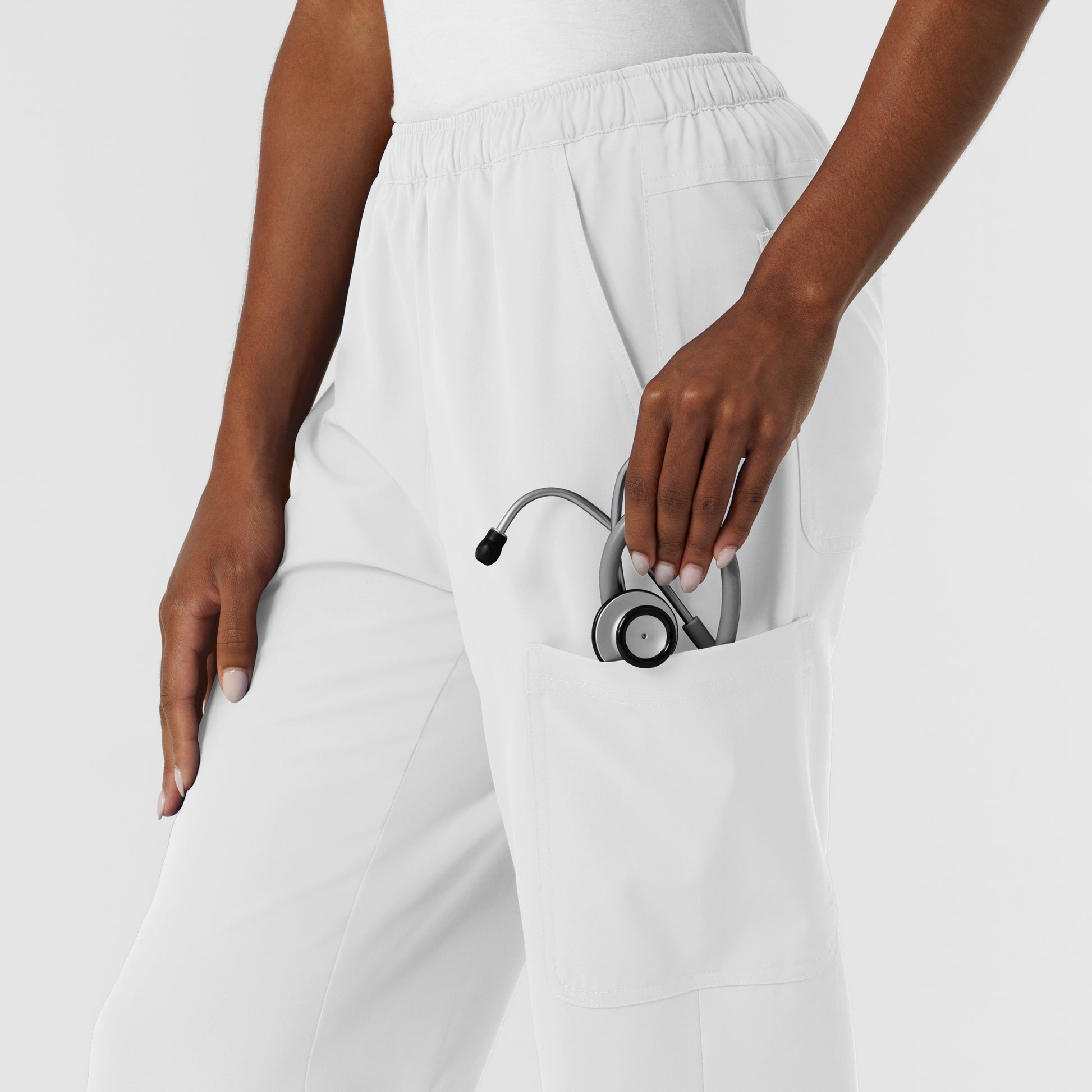 NURTUR 5180 Women's Straight Leg Cargo Scrub Pants White