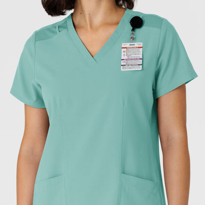 W123 6145 Flex-n-Reach Side Panel V-Neck Scrub Top Turquoise Model Image Alternate | Wink