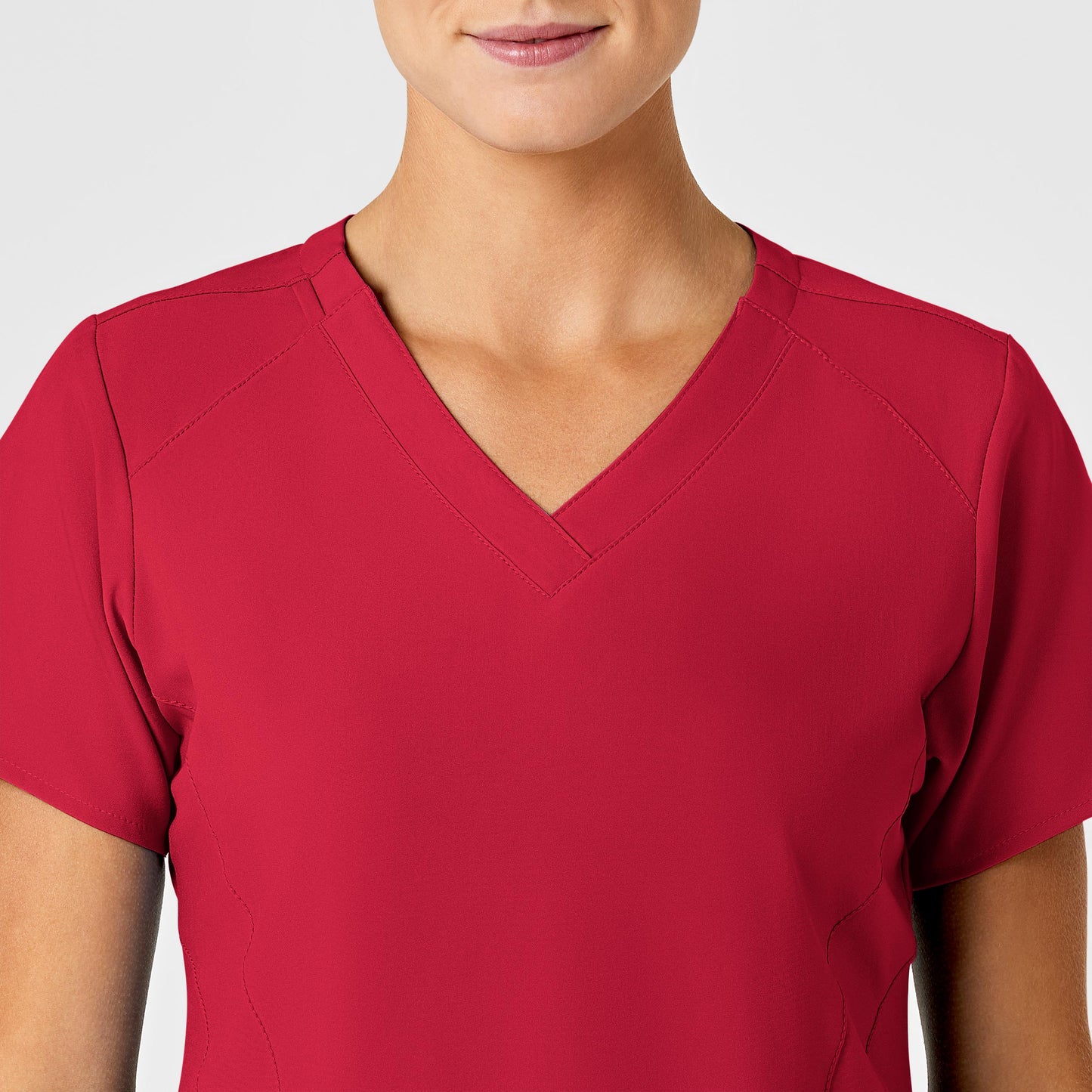 W123 6155 Stylized V-Neck Scrub Top Red Model Image Left Side | Wink