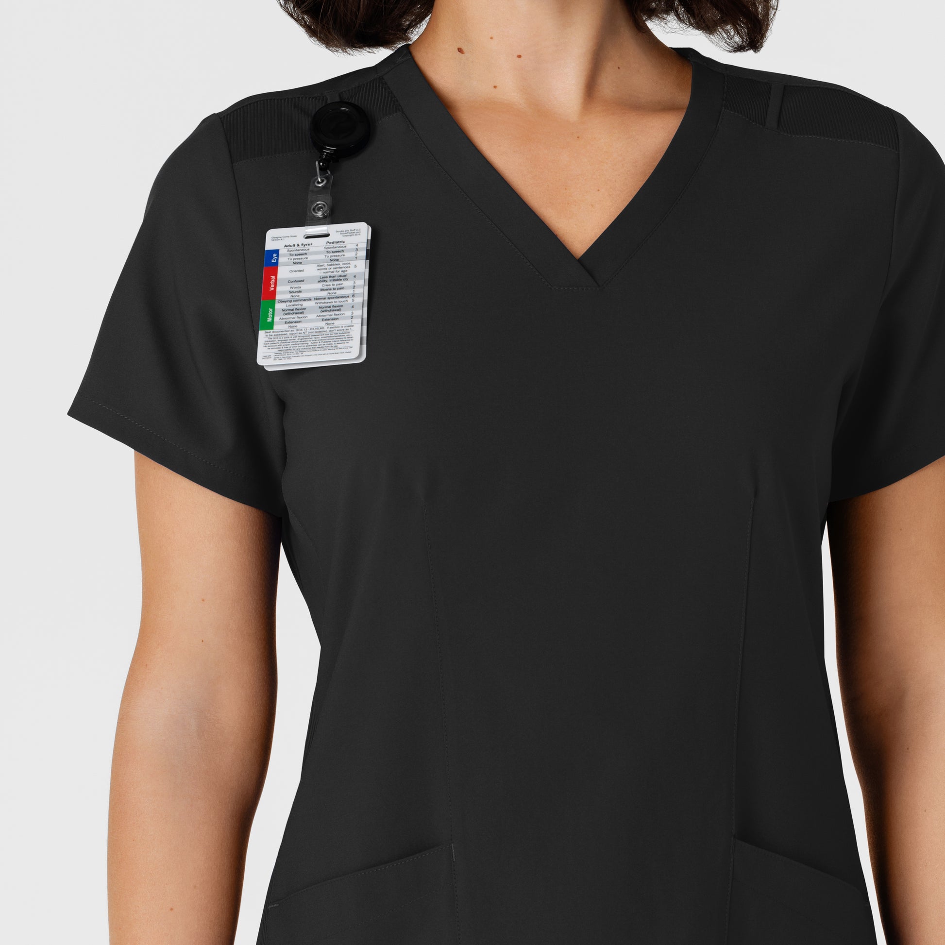 W123 6145 Flex-n-Reach Side Panel V-Neck Scrub Top Black Model Image Alternate | Wink