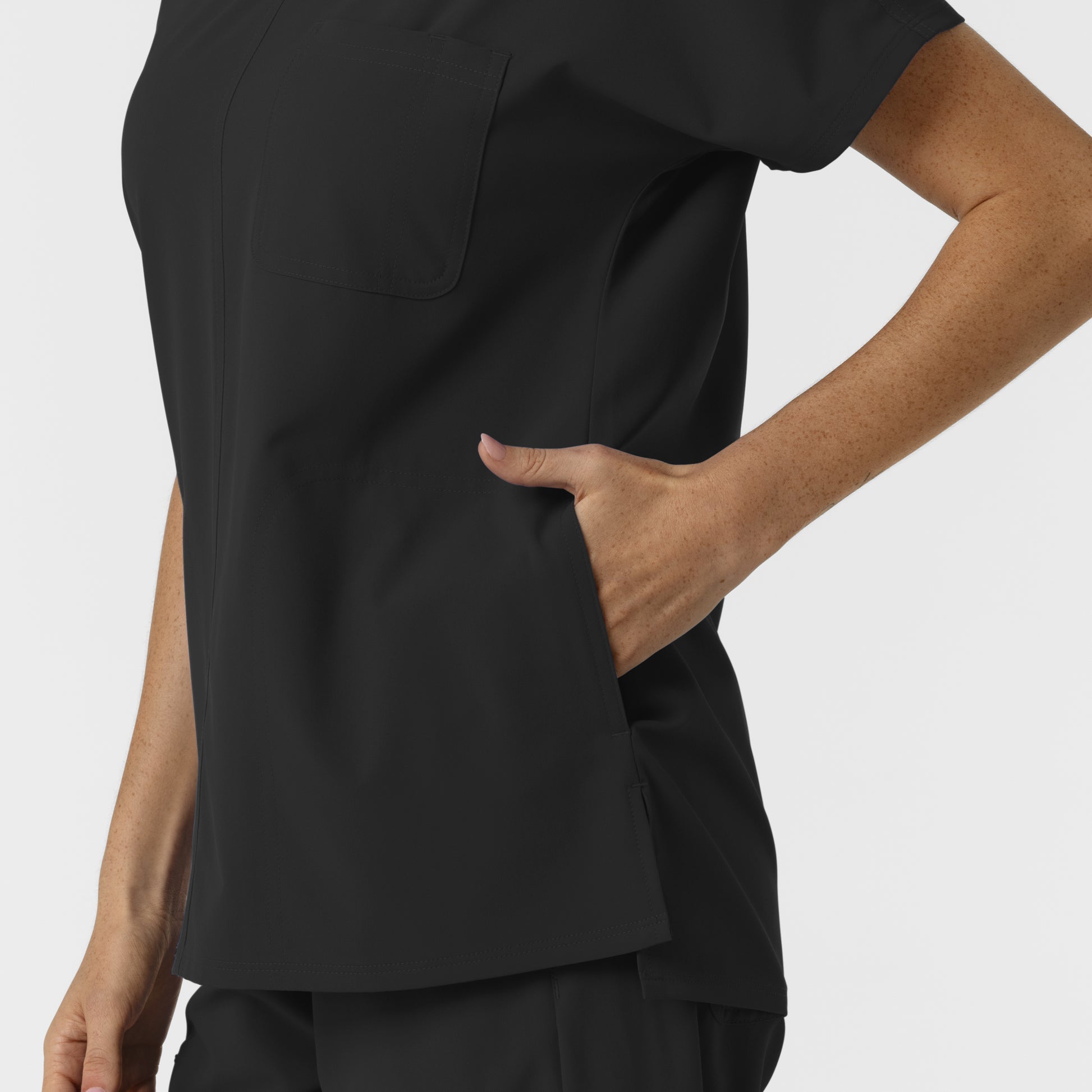NURTUR 6280 Women's Drop Shoulder Tunic Scrub Top Black
