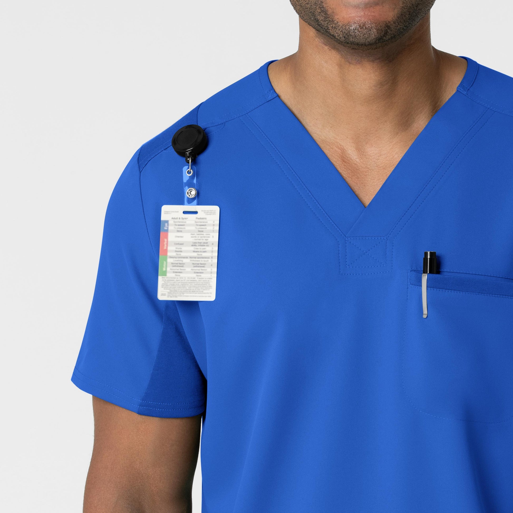 Thrive 6622 Men's Utility V-Neck Scrub Top Royal Model Image Left Side | Wink