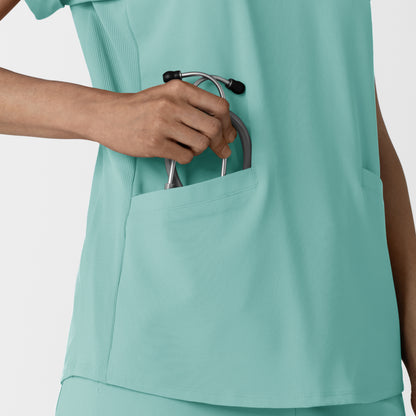 RENEW 6934 Women’s Flex-n-Reach Collared Scrub Top Turquoise Model Image Alternate | Wink