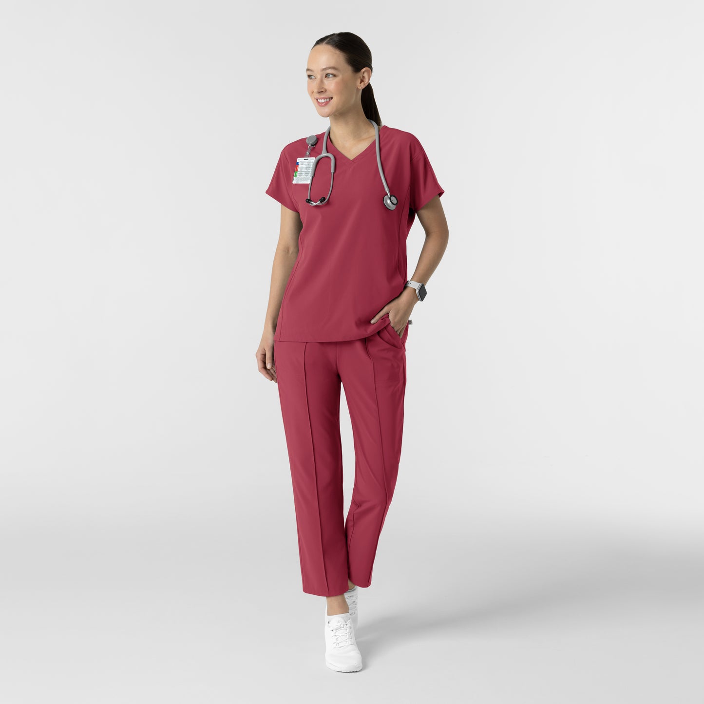 RENEW 6154 Women's V-Neck Tunic Scrub Top Ruby
