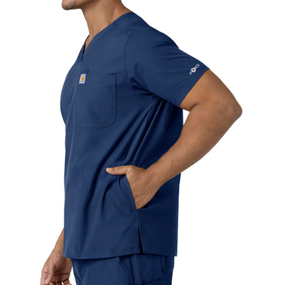 Force Essentials C16113 Men's V-Neck Shirttail Scrub Top Navy Model Image Alternate | Carhartt