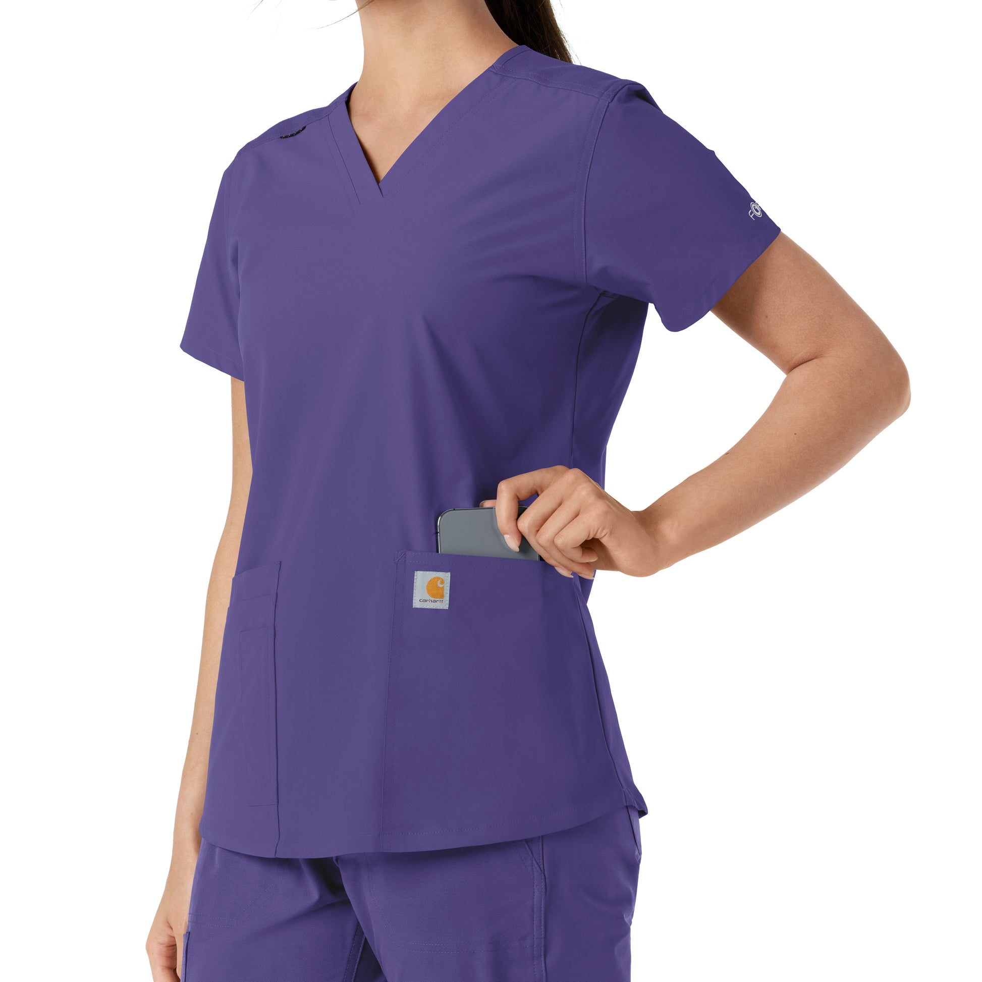 Force Essentials C12313 V-Neck Knit Panel Scrub Top Grape Model Image Alternate | Carhartt