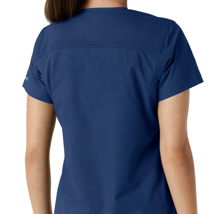 Force Essentials C12313 V-Neck Knit Panel Scrub Top Navy Model Image Alternate | Carhartt