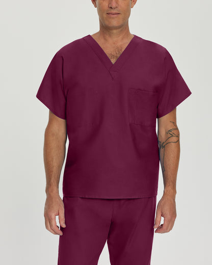 Essentials 7502 Unisex Reversible 1 Pocket V Neck Scrub Top Wine Image