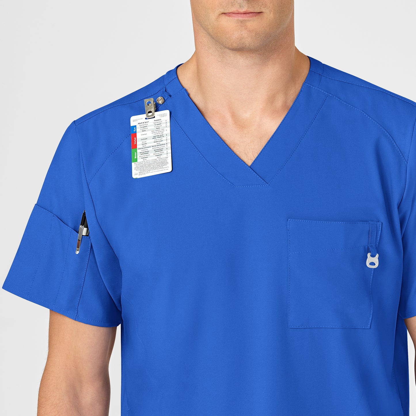 W123 6355 Men's V-Neck Scrub Top Royal Model Image Alternate | Wink