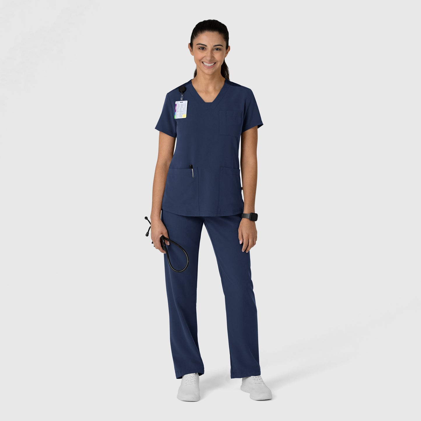 Nova 6132 Flex-n-Reach V-Neck Scrub Top Navy Model Image Right Side | Wink