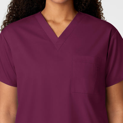 WonderWORK 100 Unisex V-Neck Scrub Top Wine Model Image Alternate | Wink