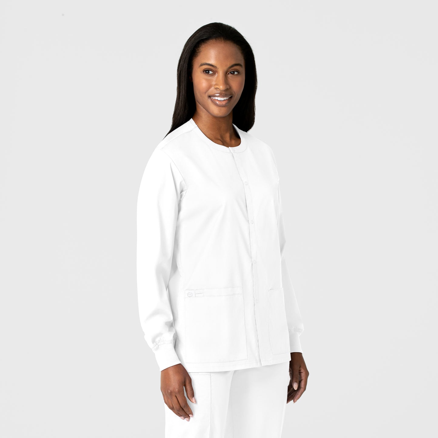 WonderWORK 800 Unisex Snap Front Jacket White Model Image Left Side | Wink