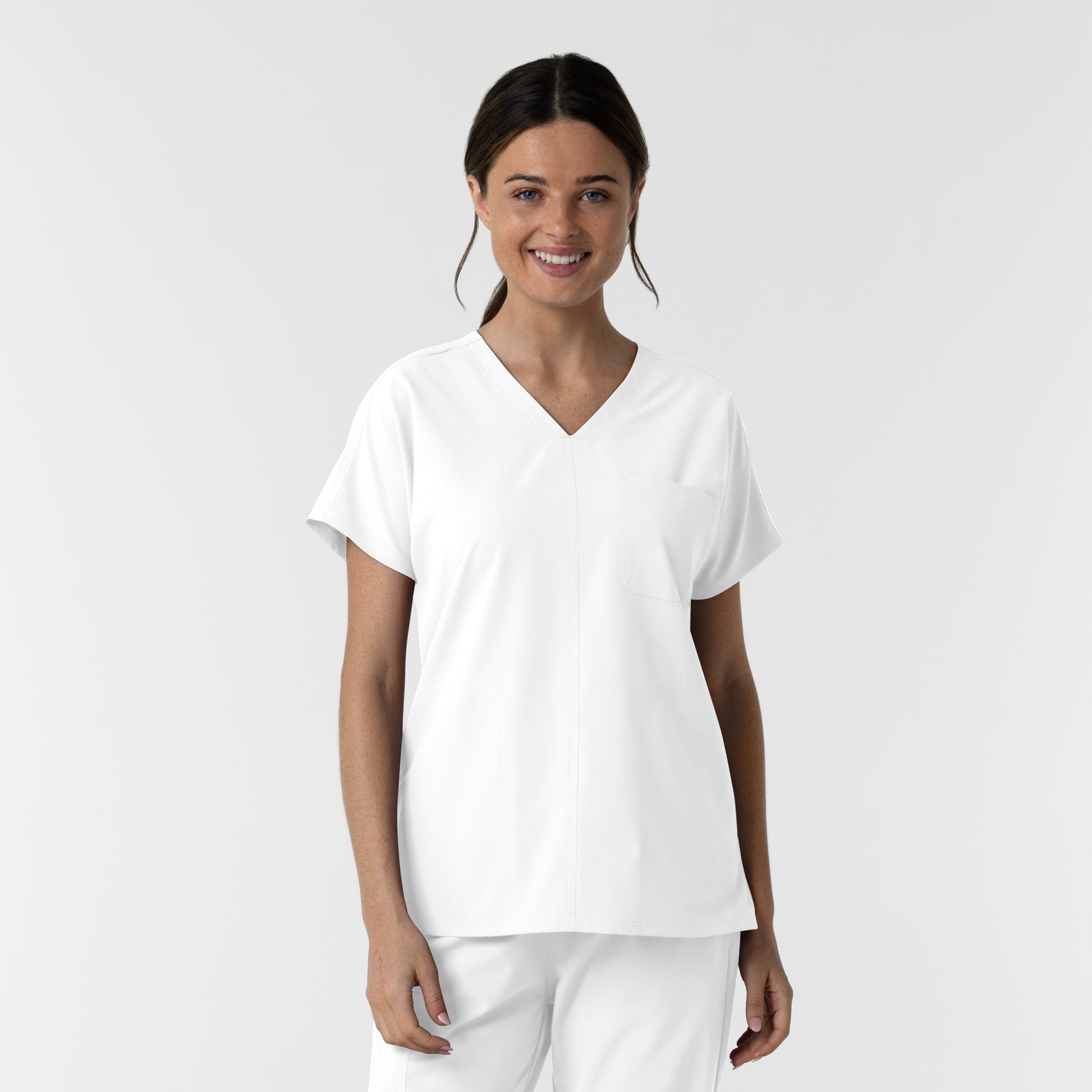 NURTUR 6280 Women's Drop Shoulder Tunic Scrub Top White