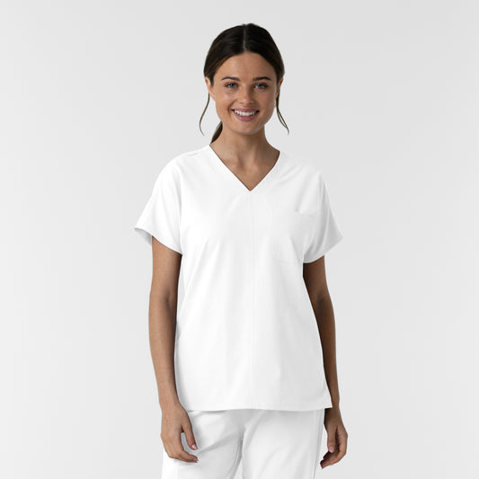 NURTUR 6280 Women's Drop Shoulder Tunic Scrub Top White