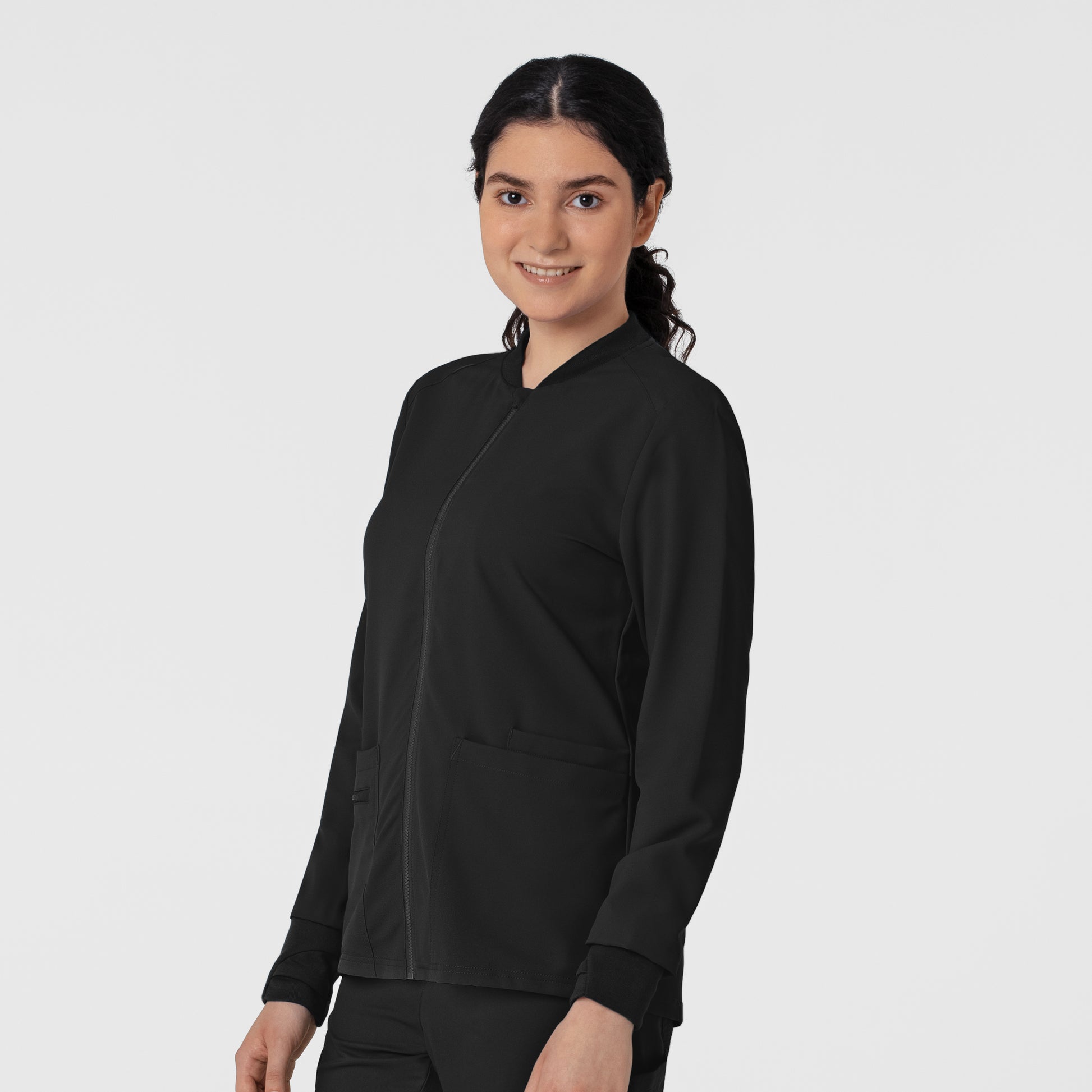 Thrive 8122 Flex-n-Reach Zip-Front Jacket Black Model Image Right Side | Wink