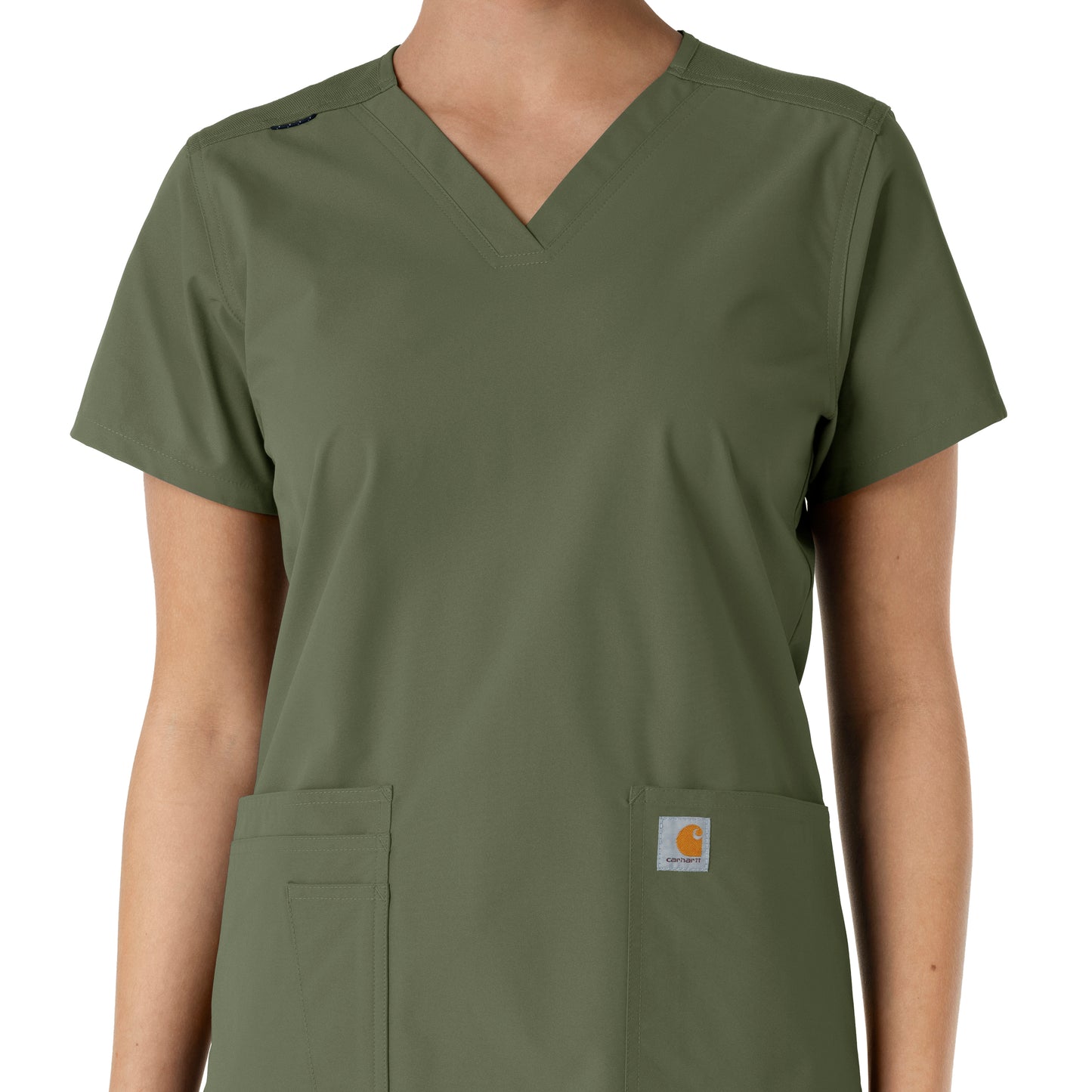 Force Essentials C12313 V-Neck Knit Panel Scrub Top Olive Model Image Alternate | Carhartt