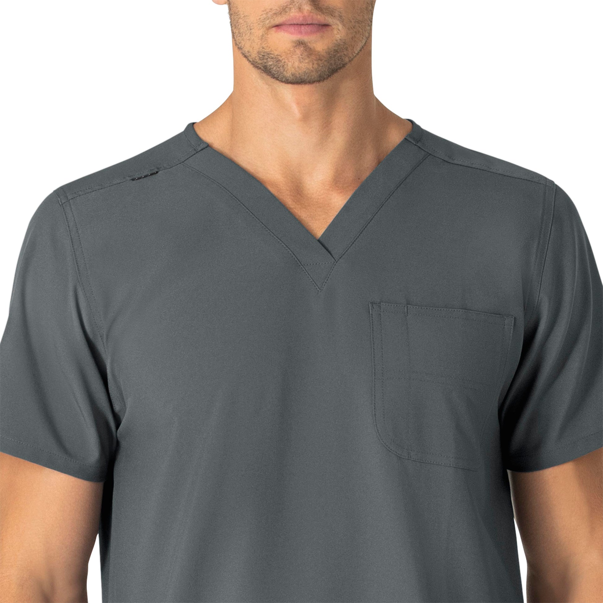 Force Essentials C15013 Unisex V-Neck 6-Pocket Scrub Top Pewter Model Image Right Side | Carhartt