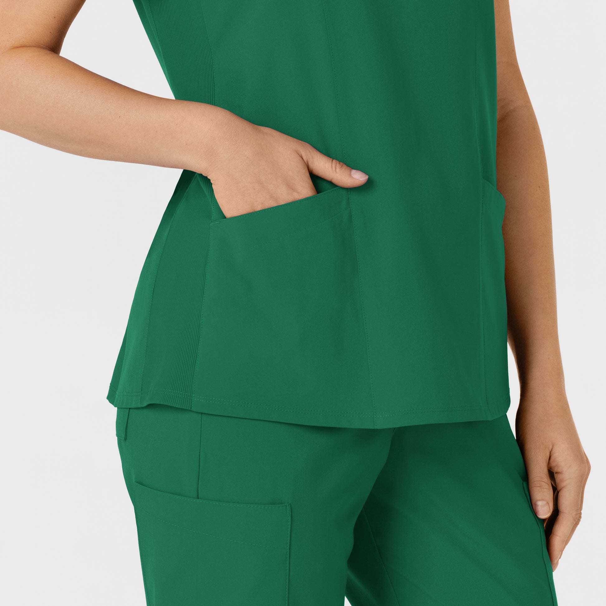 W123 6145 Flex-n-Reach Side Panel V-Neck Scrub Top Hunter Model Image Alternate | Wink