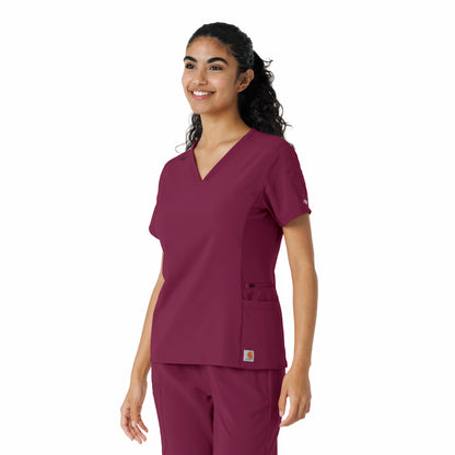 Force Cross-Flex C13310 Knit Panel Scrub Top Wine Model Image Right Side | Carhartt