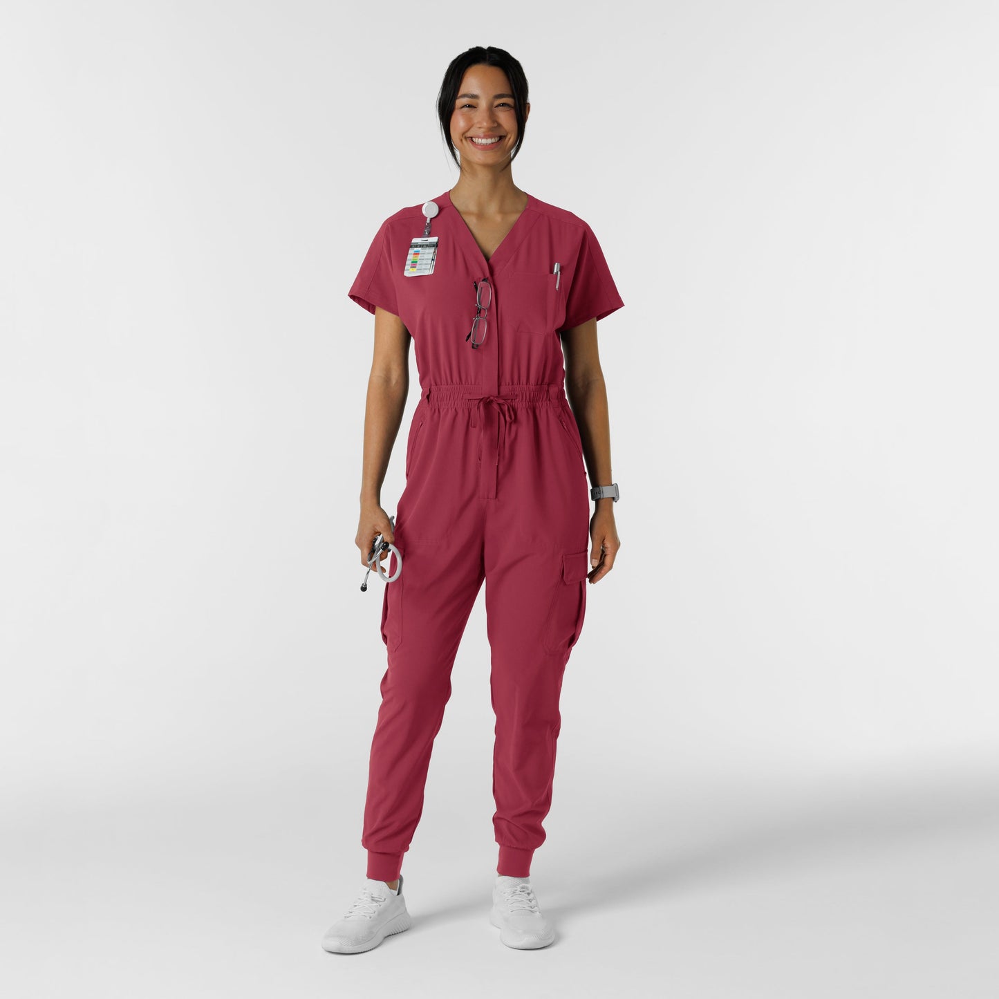 RENEW 3234 Women's Cargo Jogger Scrub Jumpsuit Ruby