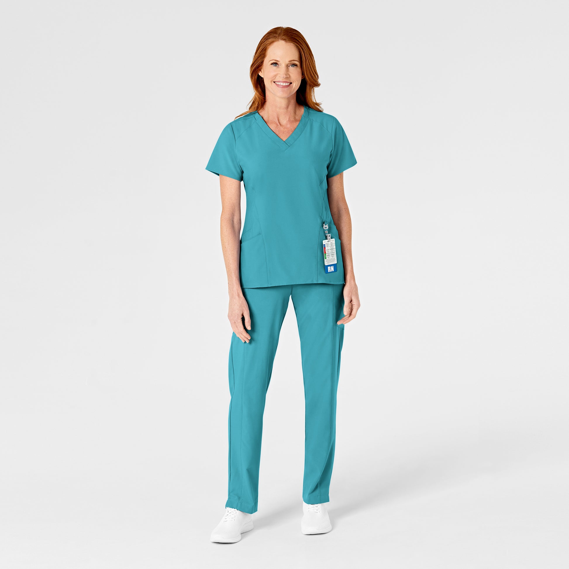 W123 5155 Flat Front Cargo Scrub Pants Teal Blue Model Image Alternate | Wink