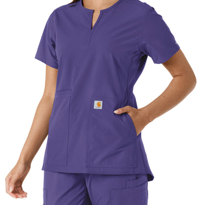 Force Essentials C12413 Notch Neck Tunic Knit Panel Scrub Top Grape Model Image Alternate | Carhartt