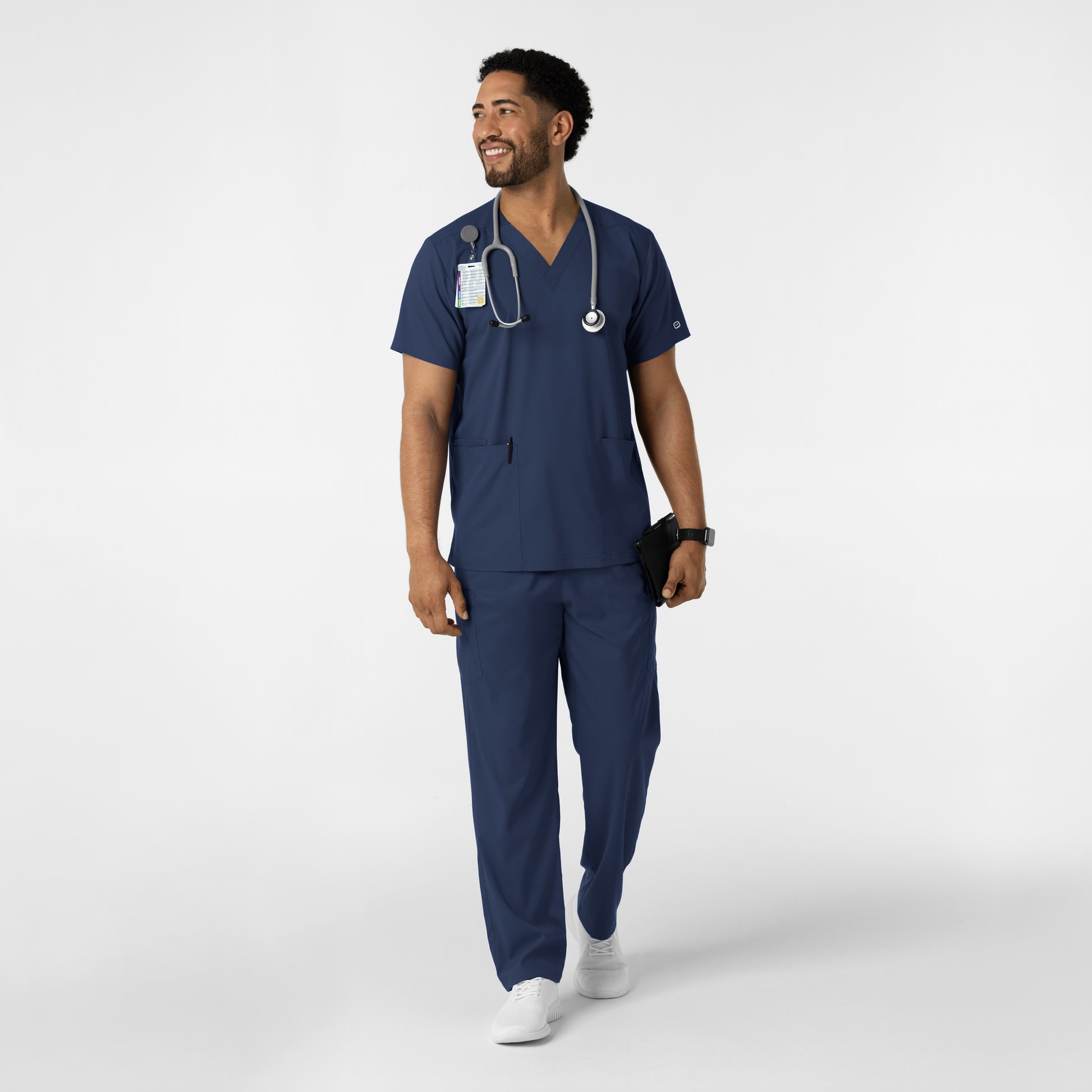 Boundless 6051 Unisex V-Neck Scrub Top Navy Model Image Alternate | Wink