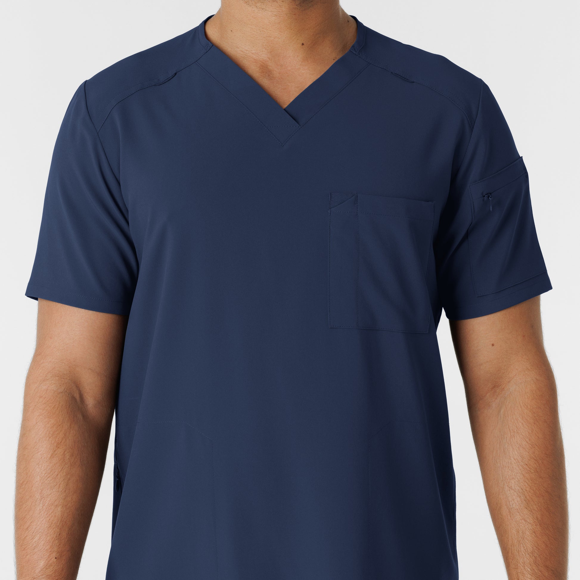 RENEW 6834 Men's V-Neck 5 Pocket Scrub Top Navy Model Image Left Side | Wink