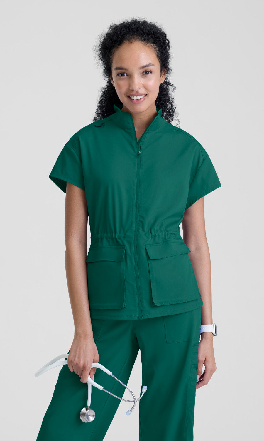 Grey's Anatomy Stretch GRST324 Nina Top Hunter Green - front