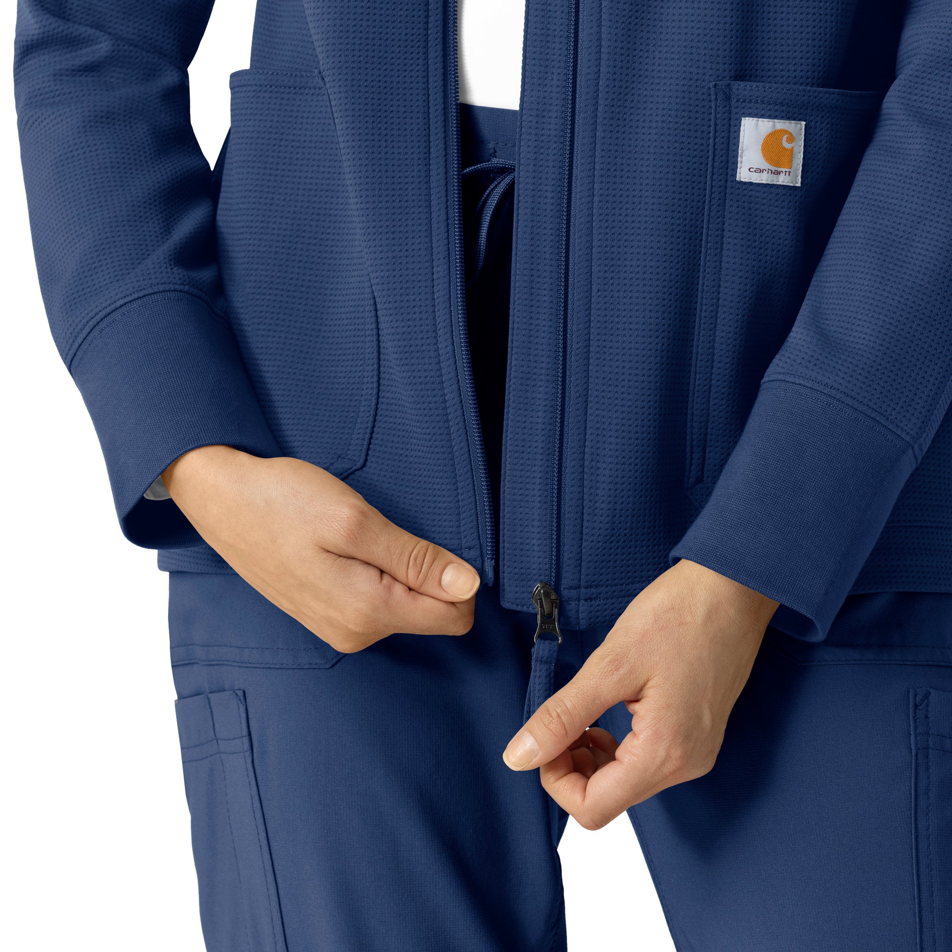 Layers C82008 Women's Full Zip Waffle Hoodie Navy