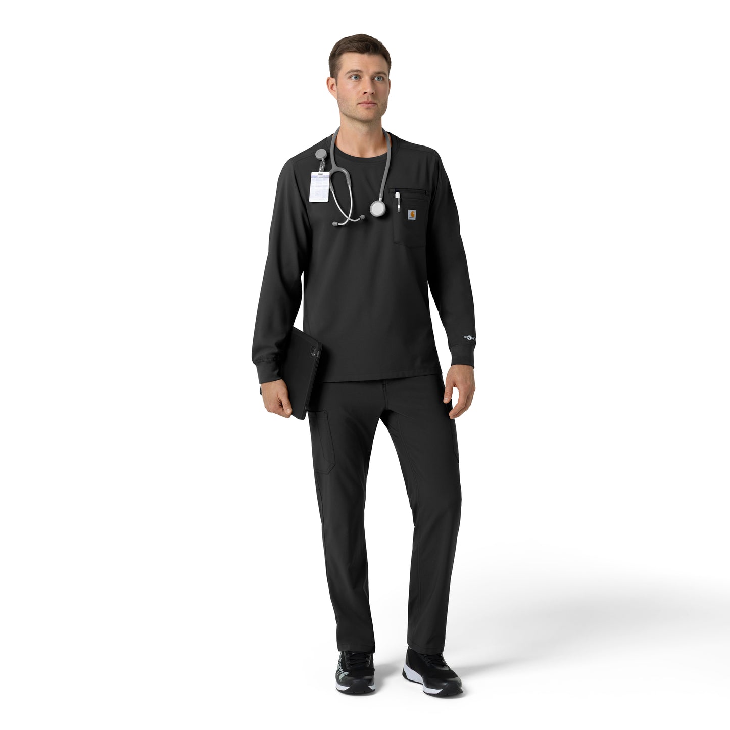 Force Cross-Flex C16610 Men's Crew Neck Long Sleeve Scrub Top Black