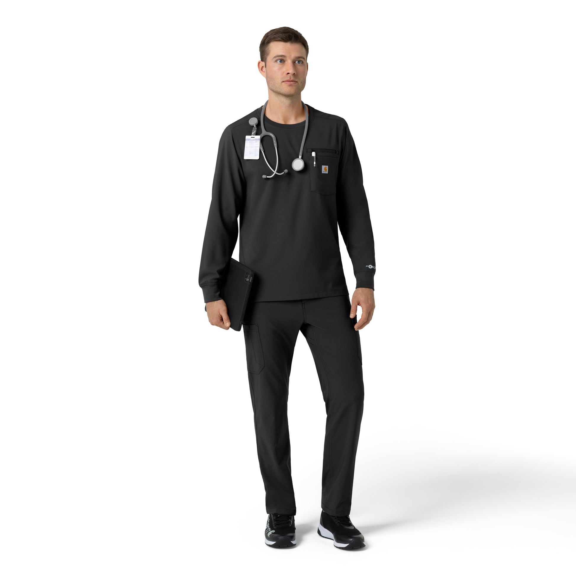 Force Cross-Flex C16610 Men's Crew Neck Long Sleeve Scrub Top Black