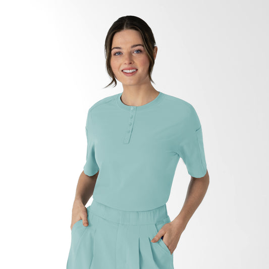 RENEW 6354 Women's Tuck-In Henley Scrub Top Coastal Blue