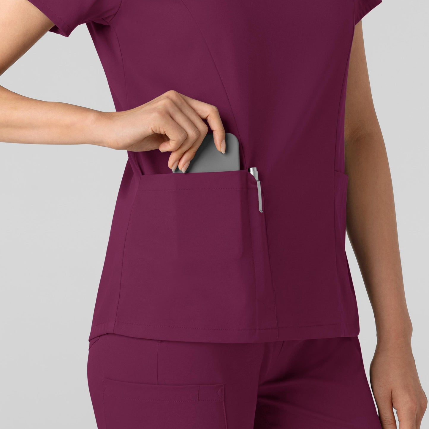 Boundless 6251 2-Pocket V-Neck Scrub Top Wine Model Image Alternate | Wink