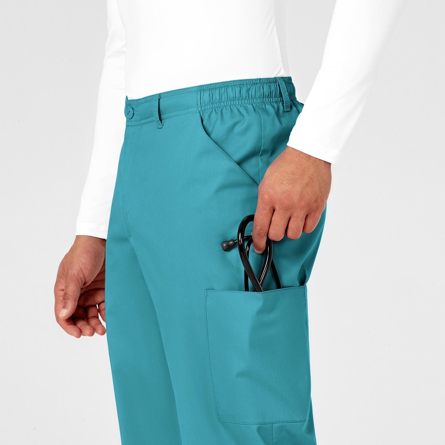 WonderWORK 503 Men's Cargo Scrub Pants Teal Blue Model Image Alternate | Wink