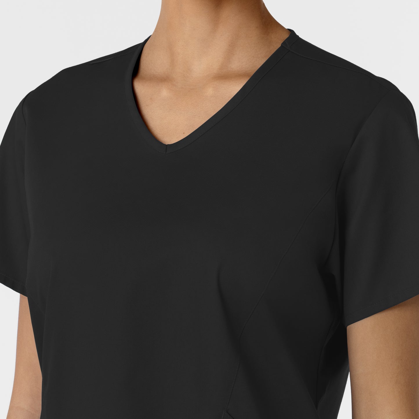 WonderWORK 106 Curved V-Neck Scrub Top Black Model Image Alternate | Wink