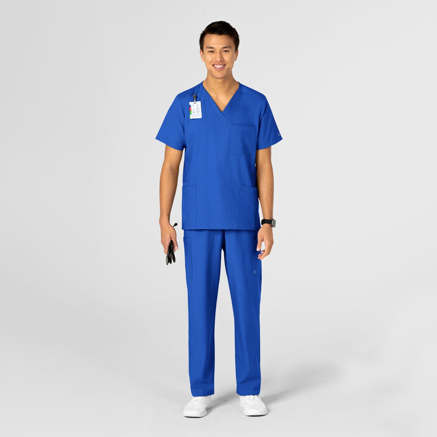 W123 6855 Unisex 4 Pocket Utility Scrub Top Royal Model Image Alternate | Wink